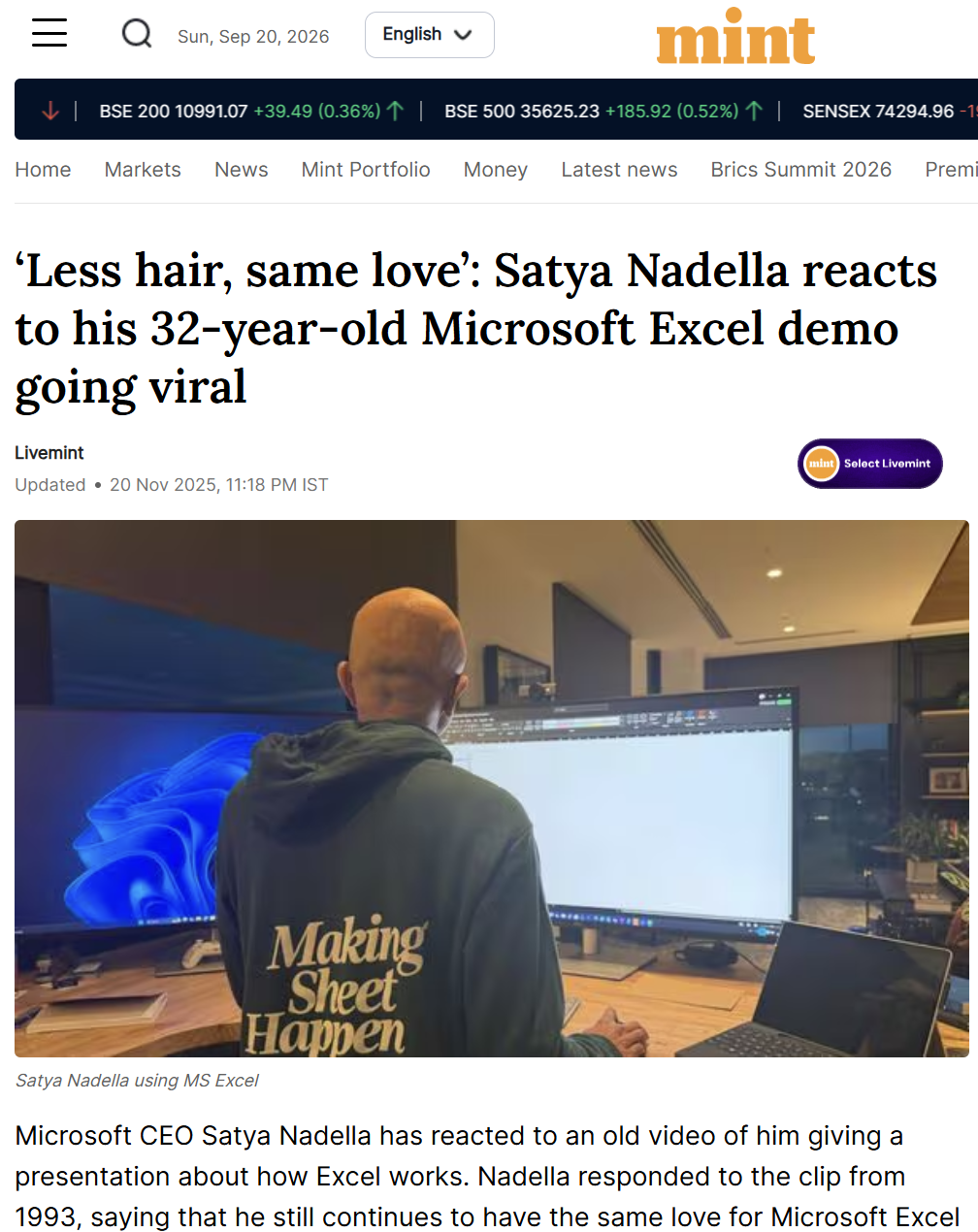 Livemint coverage of Re-launching Excel